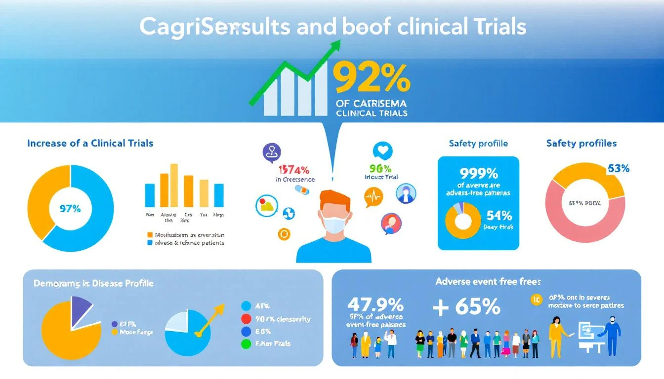 A chart depicting the results of clinical trials for CagriSema, highlighting efficacy and safety.